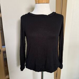 Monrow‎ Womens Small Black Open Draped Back Long Sleeve Shirt